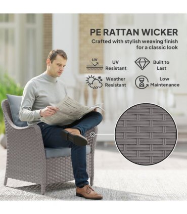 Outsunny 2 Pieces Rattan Garden Chairs, Cushioned Rattan Chairs, Light Grey