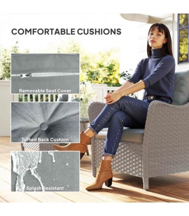 Outsunny 2 Pieces Rattan Garden Chairs, Cushioned Rattan Chairs, Light Grey