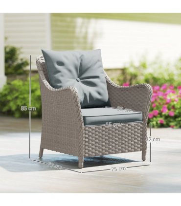 Outsunny 2 Pieces Rattan Garden Chairs, Cushioned Rattan Chairs, Light Grey