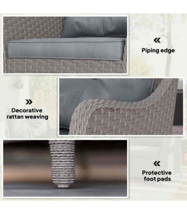 Outsunny 2 Pieces Rattan Garden Chairs, Cushioned Rattan Chairs, Light Grey