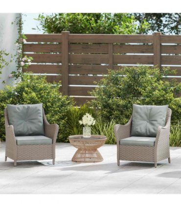 Outsunny 2 Pieces Rattan Garden Chairs, Cushioned Rattan Chairs, Light Grey