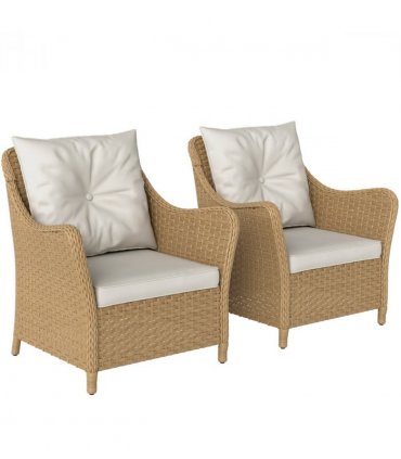 Outsunny 2 Pieces Rattan Garden Chairs, Cushioned Rattan Chairs, Beige