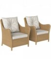 Outsunny 2 Pieces Rattan Garden Chairs, Cushioned Rattan Chairs, Beige