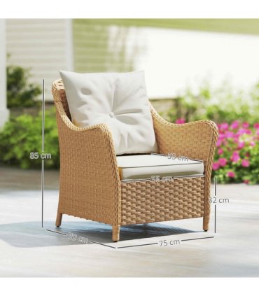 Outsunny 2 Pieces Rattan Garden Chairs, Cushioned Rattan Chairs, Beige
