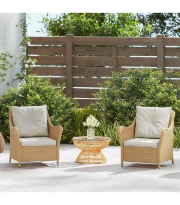 Outsunny 2 Pieces Rattan Garden Chairs, Cushioned Rattan Chairs, Beige
