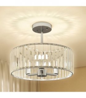 HOMCOM Semi Flush Mount Modern Crystal Chandelier Ceiling Light, Silver Tone