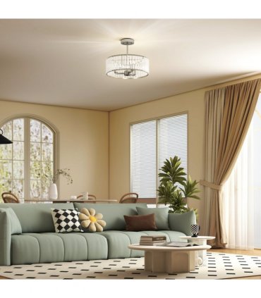 HOMCOM Semi Flush Mount Modern Crystal Chandelier Ceiling Light, Silver Tone