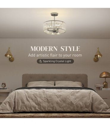 HOMCOM Semi Flush Mount Modern Crystal Chandelier Ceiling Light, Silver Tone