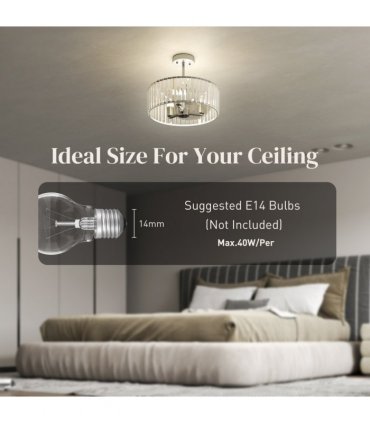 HOMCOM Semi Flush Mount Modern Crystal Chandelier Ceiling Light, Silver Tone
