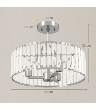 HOMCOM Semi Flush Mount Modern Crystal Chandelier Ceiling Light, Silver Tone