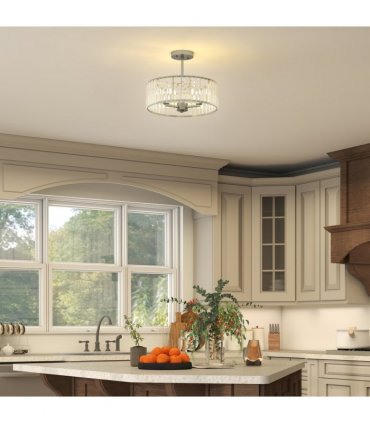 HOMCOM Semi Flush Mount Modern Crystal Chandelier Ceiling Light, Silver Tone