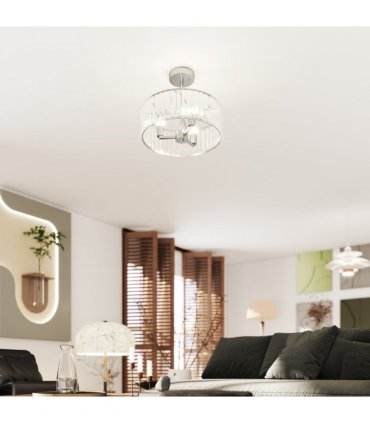 HOMCOM Semi Flush Mount Modern Crystal Chandelier Ceiling Light, Silver Tone