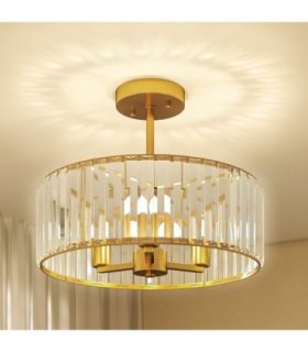 HOMCOM Semi Flush Mount Modern Crystal Chandelier Ceiling Light, Gold Tone