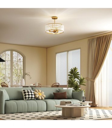 HOMCOM Semi Flush Mount Modern Crystal Chandelier Ceiling Light, Gold Tone