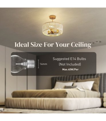 HOMCOM Semi Flush Mount Modern Crystal Chandelier Ceiling Light, Gold Tone