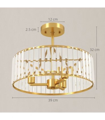 HOMCOM Semi Flush Mount Modern Crystal Chandelier Ceiling Light, Gold Tone