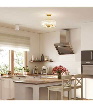 HOMCOM Semi Flush Mount Modern Crystal Chandelier Ceiling Light, Gold Tone