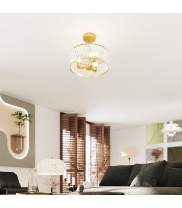 HOMCOM Semi Flush Mount Modern Crystal Chandelier Ceiling Light, Gold Tone