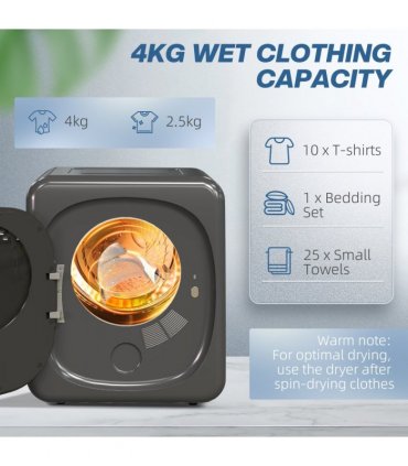 HOMCOM 4kg 800W Vented Tumble Dryer with Deodorize, Smart Mode