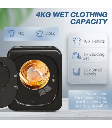 HOMCOM 4kg 800W Vented Tumble Dryer with Deodorize, Smart Mode