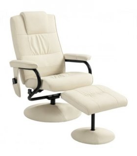 HOMCOM Massage Recliner Chair Cushioned Ottoman 10 Point Vibration Cream