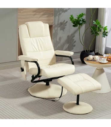 HOMCOM Massage Recliner Chair Cushioned Ottoman 10 Point Vibration Cream