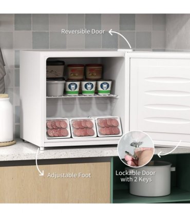 HOMCOM 35L Tabletop Freezer with Removable Wire Shelf and Two Keys, White
