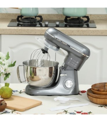 HOMCOM Electric Stand Mixer, 4.5L Food Mixer with Dough Hook, Whisk, Silver