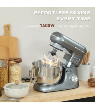 HOMCOM Electric Stand Mixer, 4.5L Food Mixer with Dough Hook, Whisk, Silver