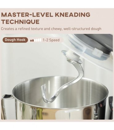 HOMCOM Electric Stand Mixer, 4.5L Food Mixer with Dough Hook, Whisk, Silver