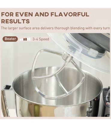 HOMCOM Electric Stand Mixer, 4.5L Food Mixer with Dough Hook, Whisk, Silver