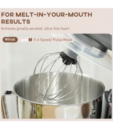 HOMCOM Electric Stand Mixer, 4.5L Food Mixer with Dough Hook, Whisk, Silver