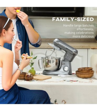 HOMCOM Electric Stand Mixer, 4.5L Food Mixer with Dough Hook, Whisk, Silver
