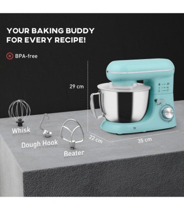 HOMCOM Electric Stand Mixer, 4.5L Food Mixer with Dough Hook, Whisk, Blue