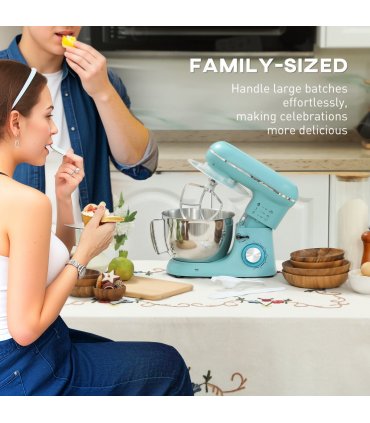 HOMCOM Electric Stand Mixer, 4.5L Food Mixer with Dough Hook, Whisk, Blue