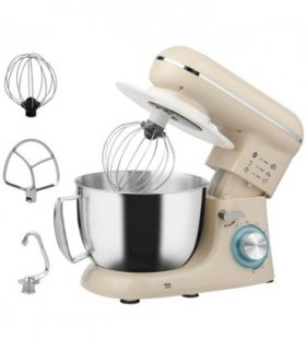 HOMCOM Electric Stand Mixer, 4.5L Food Mixer with Dough Hook, Whisk, Beige