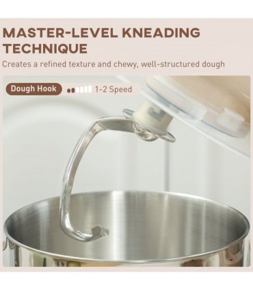 HOMCOM Electric Stand Mixer, 4.5L Food Mixer with Dough Hook, Whisk, Beige