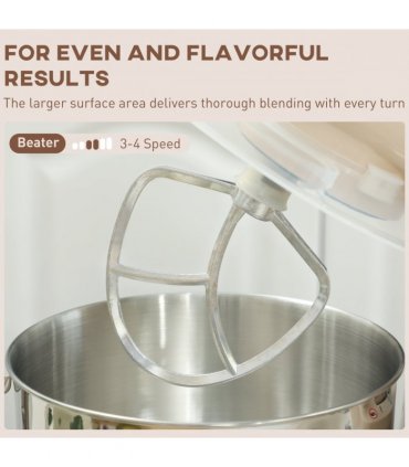 HOMCOM Electric Stand Mixer, 4.5L Food Mixer with Dough Hook, Whisk, Beige