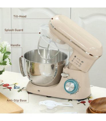HOMCOM Electric Stand Mixer, 4.5L Food Mixer with Dough Hook, Whisk, Beige
