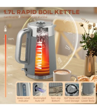HOMCOM 1.7L 3000W Rapid Boil Kettle and 4 Slice Toaster Set Crumb Tray Tan