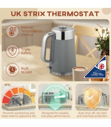 HOMCOM 1.7L 3000W Rapid Boil Kettle and 4 Slice Toaster Set Crumb Tray Tan