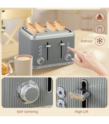 HOMCOM 1.7L 3000W Rapid Boil Kettle and 4 Slice Toaster Set Crumb Tray Tan