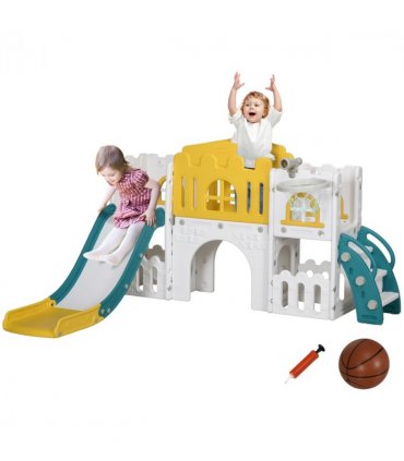 AIYAPLAY 7 in 1 Toddler Slide with Basketball Hoop, for 1-3 Years, Yellow