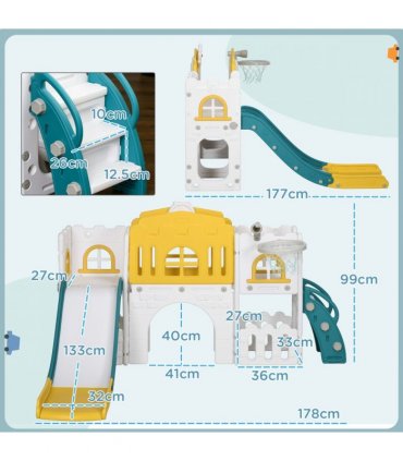AIYAPLAY 7 in 1 Toddler Slide with Basketball Hoop, for 1-3 Years, Yellow