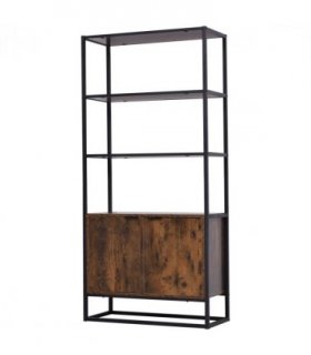 Storage Cabinet Brown 3 Open Shelves Cupboard Industrial Style Metal Frame