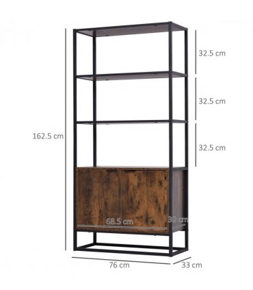 Storage Cabinet Brown 3 Open Shelves Cupboard Industrial Style Metal Frame