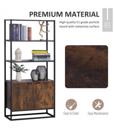 Storage Cabinet Brown 3 Open Shelves Cupboard Industrial Style Metal Frame