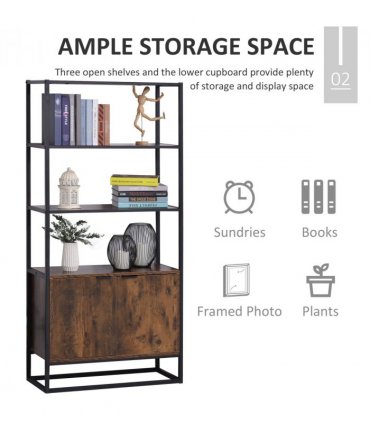 Storage Cabinet Brown 3 Open Shelves Cupboard Industrial Style Metal Frame