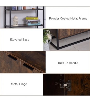 Storage Cabinet Brown 3 Open Shelves Cupboard Industrial Style Metal Frame