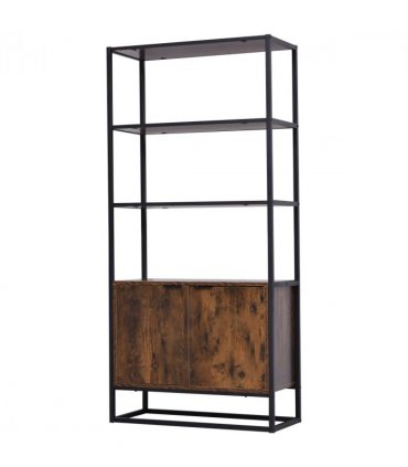 Storage Cabinet Brown 3 Open Shelves Cupboard Industrial Style Metal Frame